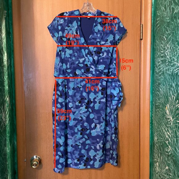 Cleo Petites Wrap Blue Dress with cap sleeve - Picture 2 of 8